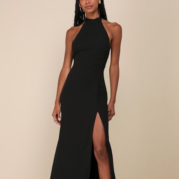 Lulus Captured Your Heart Black Halter Maxi Dress - Size M - Picture 1 of 1